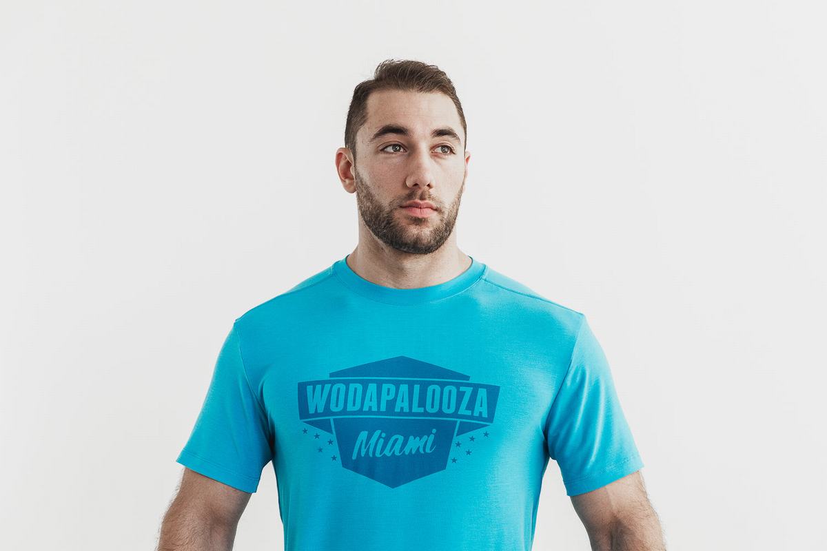 Nobull Wodapalooza Men's T Shirts Blue | Australia (LG1720)